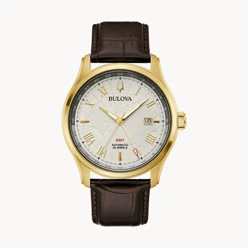 Montre automatique Bulova® Classic Collection pour homme en or Wilton avec cadran de carte du monde