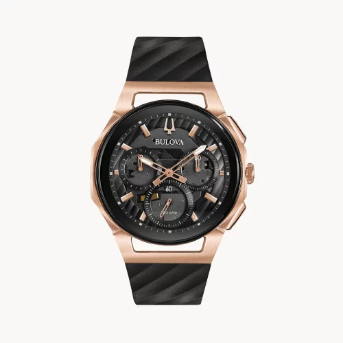 Montre Bulova® CURV Collection pour hommes en or rose avec cadran noir rond