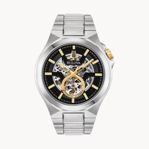 Montre automatique pour homme de la collection Bulova® Maquina en argent avec accents dorés.