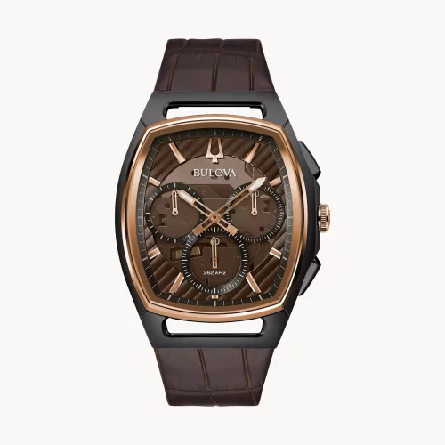 Montre Bulova® CURV Collection pour homme avec bracelet en cuir marron