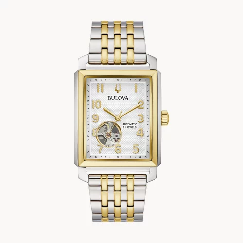 Montre automatique pour homme de la collection classique Bulova® Sutton avec cadran rectangulaire en or.