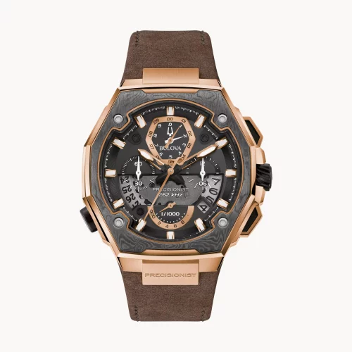 Montre Bulova® Series X SE Collection pour hommes en or rose avec bracelet en cuir