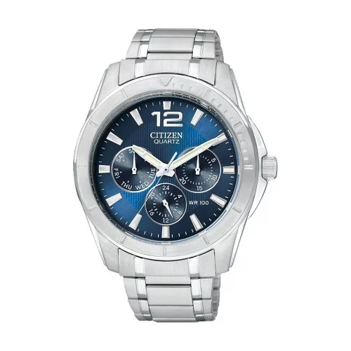 Montre chronographe Citizen® pour homme en acier inoxydable avec cadran rond bleu