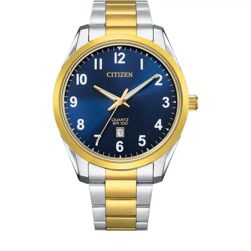 Montre Citizen® pour homme en acier inoxydable bicolore avec cadran bleu rond