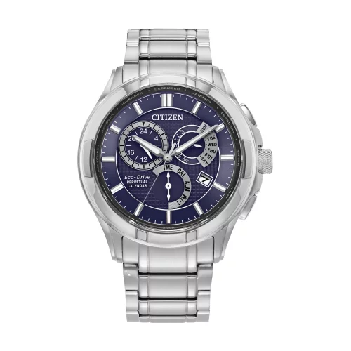 Montre Citizen® Calibre 8700 pour hommes en argent avec cadran bleu rond