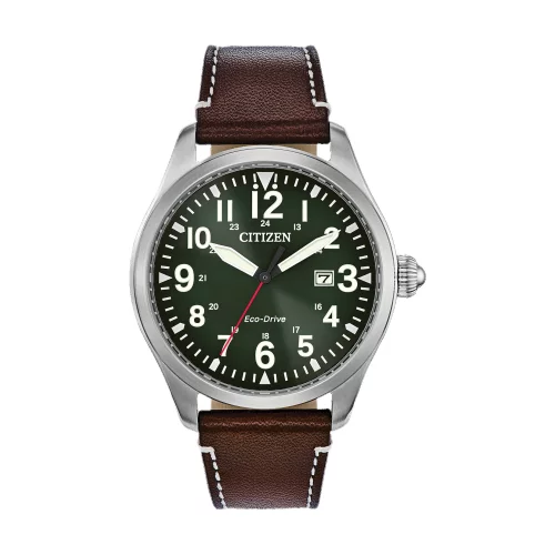 Montre Citizen® pour homme, modèle Garrison en argent avec bracelet en cuir