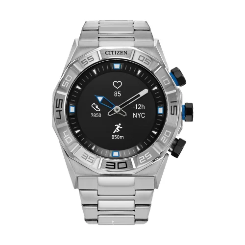 Collection de montres intelligentes Citizen® pour hommes, montre hybride intelligente en argent avec CZ.