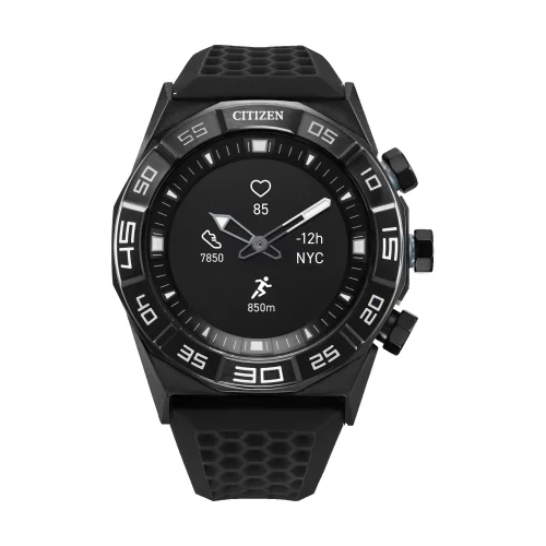 Collection de montres intelligentes Citizen® pour hommes, montre hybride intelligente CZ avec bracelet en silicone noir.