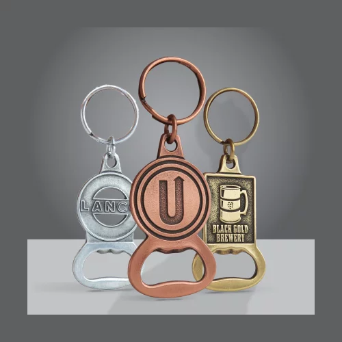 Porte-clés ouvre-bouteille en métal de forme personnalisée