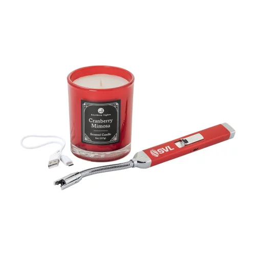 Ensemble cadeau Zippo® Candy Apple Red avec allume-bougie rechargeable et bougie Cranberry Mimosa de 8 oz