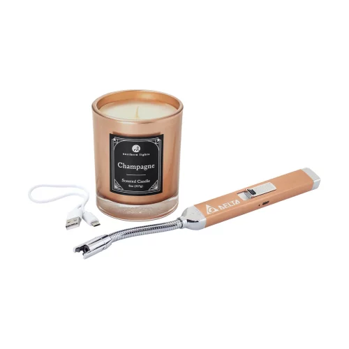 Ensemble cadeau allume-bougie rechargeable Zippo® Rose Gold et bougie de champagne de 8 oz