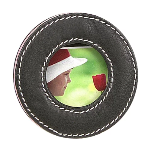 ** Small Round Picture Frame, genuine leather