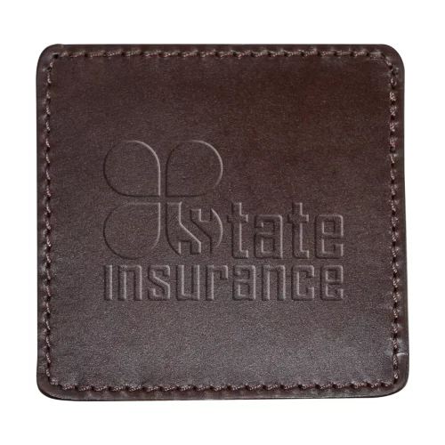 Sous-verre carré en cuir véritable avec bordure cousue - marron