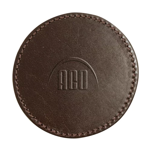 Sous-verre rond en cuir véritable avec bordure cousue - marron
