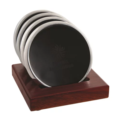 S/4 stand up silver coaster with rosewood holder