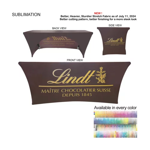 Sublimated Stretch Curved Fit Table Throw for 6ft table, 3 sided, Open Back