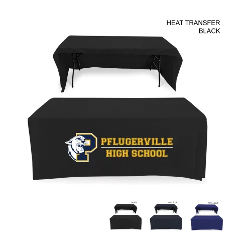 Polycotton Twill Table Throw for 6' Table, Drape style, 3 sided, Open Back, Heat Transfer Logo