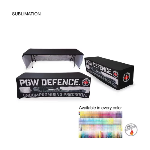 Sublimated Table Cloth for 8' Table, Drape Style, 3 sided, Open Back