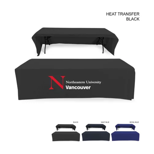 Polycotton Twill Table Throw for 8' Table, Drape style, 3 sided, Open Back, Heat Transfer logo