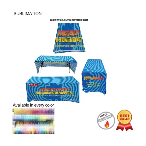 6' LazerCut 3-Sided Sublimated Tablecloth, Drape Style, Open Back