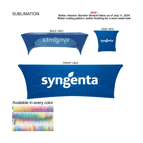 Sublimated Stretch Curved Fit Table Throw for 8ft table, 3 sided, Open Back