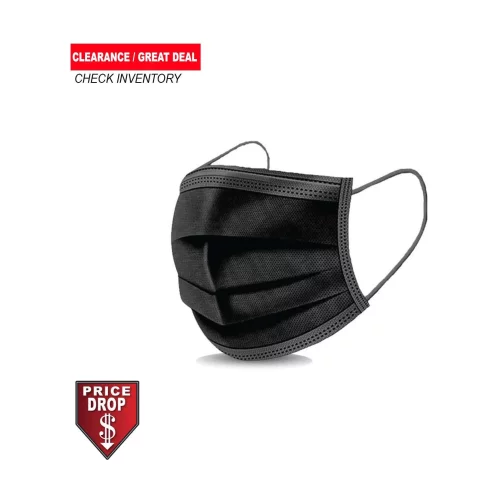 Masque facial jetable 3 plis, noir, vierge uniquement