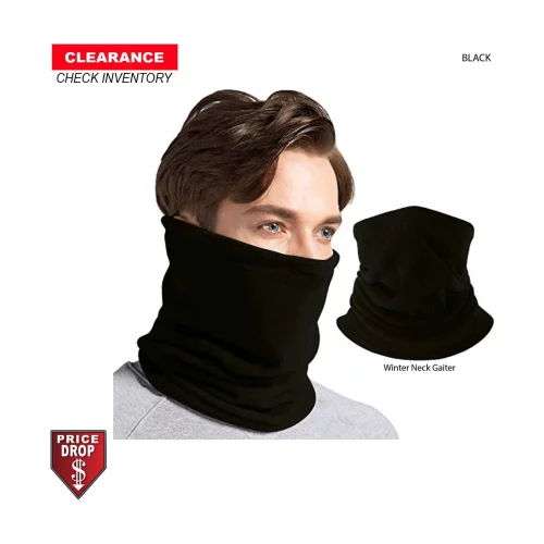 Cache-cou multifonction tubulaire 2 plis noir HIVER en polyester microfibre, vierge uniquement