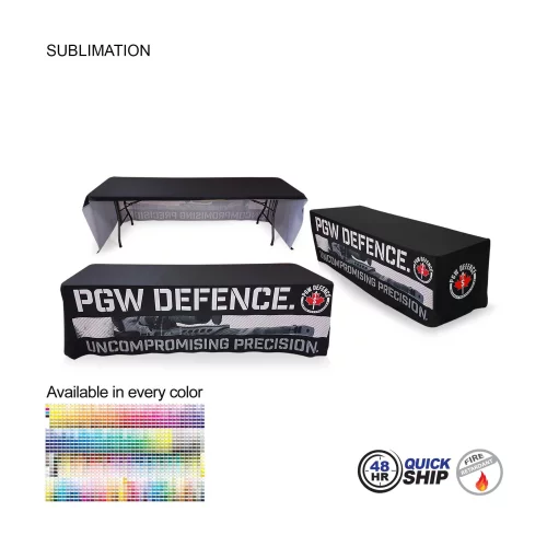 48 Hr Quick Ship - Sublimated Table Cloth for 8' Table, Drape Style, 3 sided, Open Back