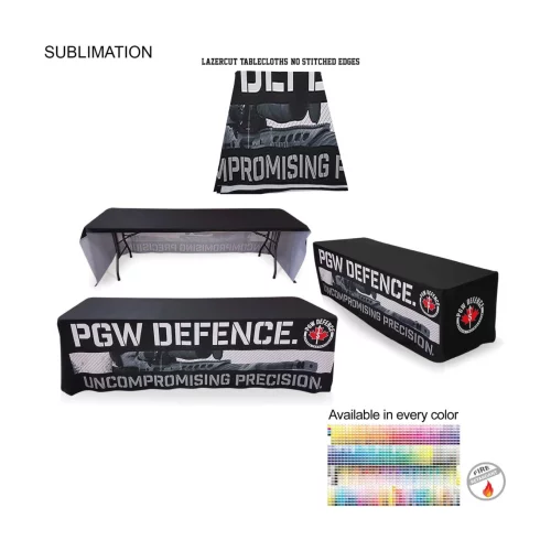 8' LazerCut 3-Sided Sublimated Tablecloth, Drape Style, Open Back