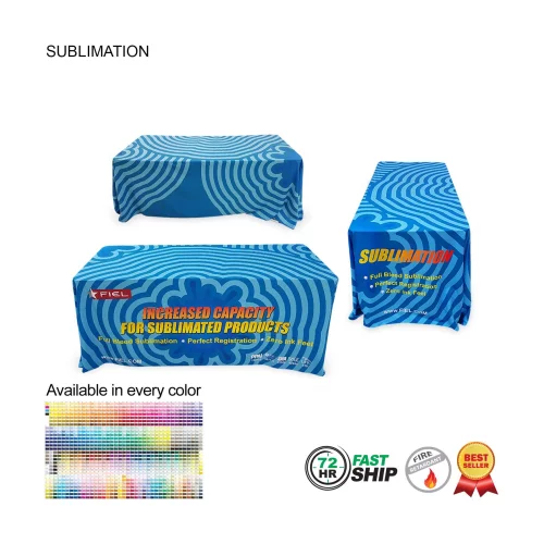 72 Hr Fast Ship - Sublimated Table Cloth for 6' table, Drape style, 4 sided, Closed Back