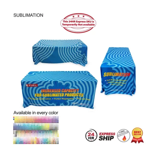 24 Hr Express Ship - Sublimated Table Cloth for 6' table, Drape style, 4 sided, Closed Back