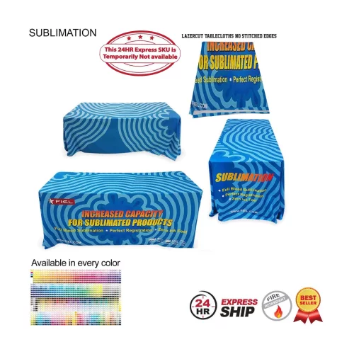 24Hr Express Ship - 6' LazerCut 4-Sided Sublimated Tablecloth, Drape Style, Closed Back