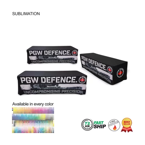 72 Hr Fast Ship - Sublimated Table Cloth for 8' table, Drape style, 4 sided, Closed Back