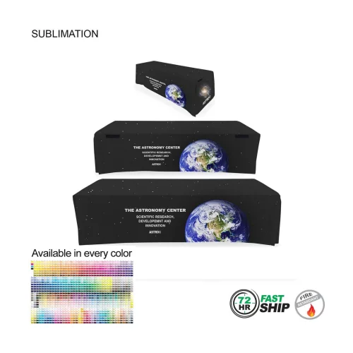 72 Hr Fast Ship - Sublimated Convertible Table Cloth, Converts from 8' to 6', Drape style, 4 sided