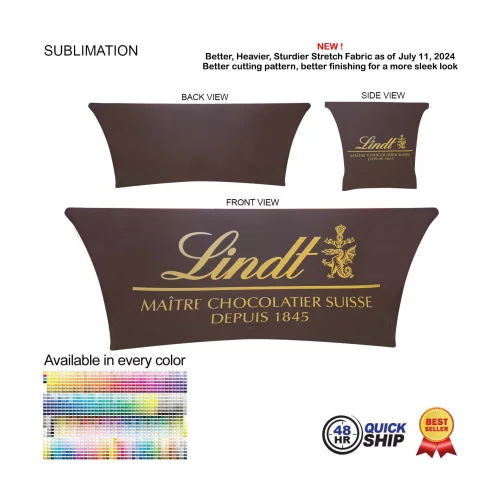48 Hr Quick Ship - Sublimated Stretch Curved Fit Table Throw for 6ft table, 4 sided, Closed Back