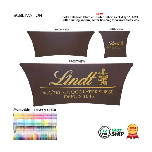 72 Hr Fast Ship - Sublimated Stretch Curved Fit Table Throw for 6ft table, 4 sided, Closed Back