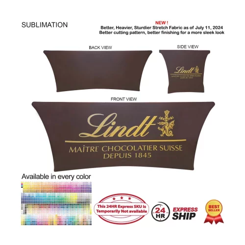 24 Hr Express Ship - Sublimated Stretch Curved Fit Table Throw for 6ft table, 4 sided, Closed Back