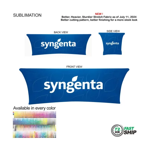 72 Hr Fast Ship - Sublimated Stretch Curved Fit Table Throw for 8ft table, 4 sided, Closed back