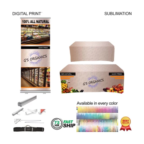 72 Hr Fast Ship - Most Popular Tradeshow Package, Premium Retractable Banner + Sublimated Tablecloth