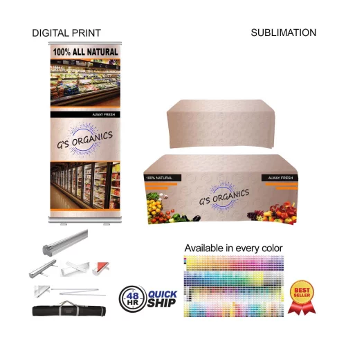 48Hr Quick Ship - Most Popular Tradeshow Package, Premium Retractable Banner + Sublimated Tablecloth