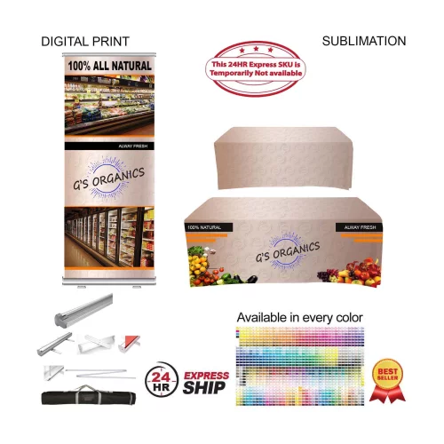 24Hr Express Ship- Most Popular Tradeshow Package, Premium Retractable Banner+ Sublimated Tablecloth
