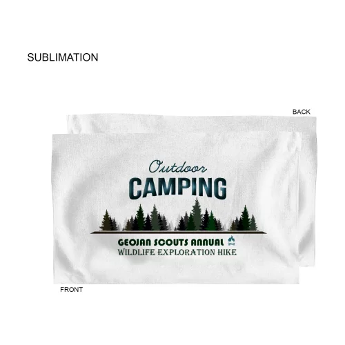 Serviette de sport blanche en microfibre Dri-lite Terry, pour les mains et la salle de sport, 15x25, logos en couleur sublimés.
