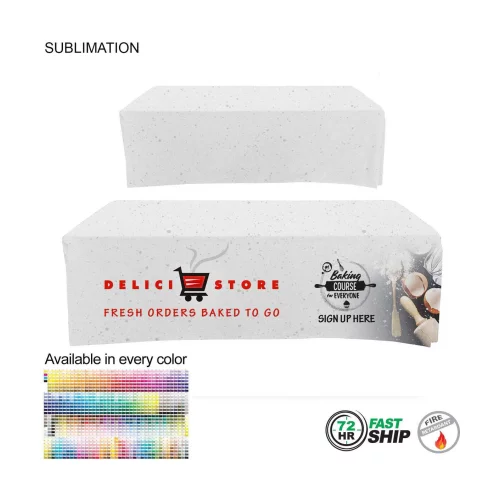72 Hr Fast Ship - Sublimated Box Style Fitted Tablecloth for 8' Table, 4 sided, Closed back