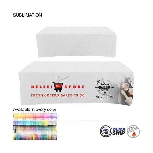 48 Hr Quick Ship - Sublimated Box Style Fitted Tablecloth for 8' Table, 4 sided, Closed back