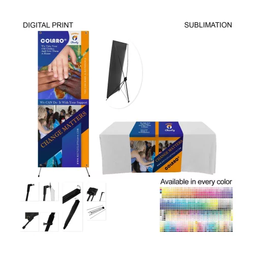 Tradeshow Package, Banner with X-Stand + Sublimated Tablerunner, Easy to setup