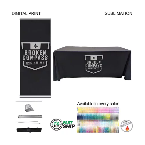 72 Hr Fast Ship- Deluxe Tradeshow Package, Deluxe Retractable Banner + Premium Sublimated tablecloth