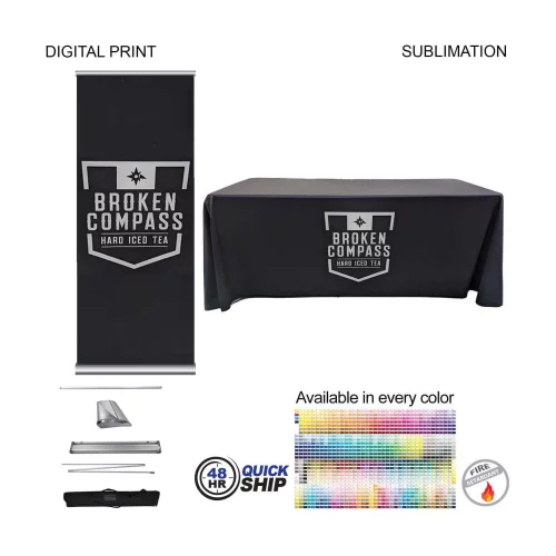 48Hr Quick Ship -Deluxe Tradeshow Package, Deluxe Retractable Banner + Premium Sublimated tablecloth