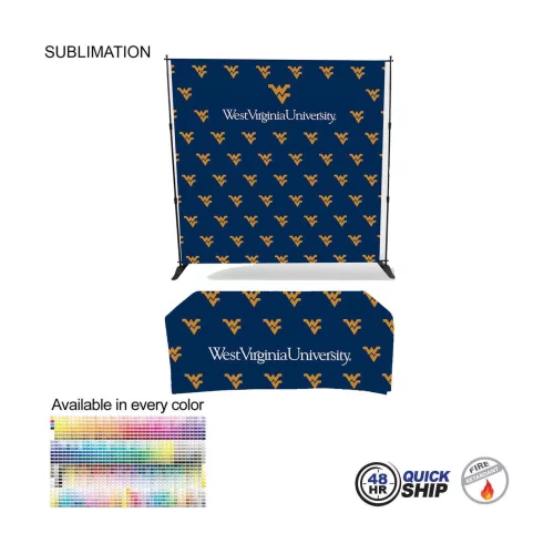 48 Hr Quick Ship- Tradeshow Booth Package, 8' Expanding Display and 6' Sublimated PREMIUM Tablecloth