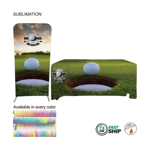72 Hr Fast Ship - Tradeshow Booth Package Sleek, 3'Wide EuroFit Display and 6' Sublimated Tablecloth