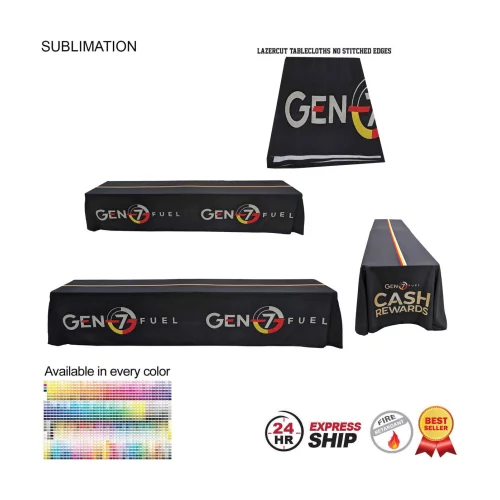 24 Hr Express Ship - 12' LazerCut, 4-Sided Sublimated Tablecloth (on 2 x 6ft tables combined)